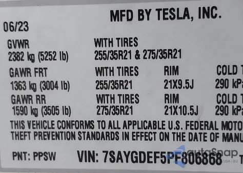 2023 Tesla Model Y Performance Dual Motor All-Wheel Drive из США, поврежденный, VIN 7SAYGDEF5PF806868